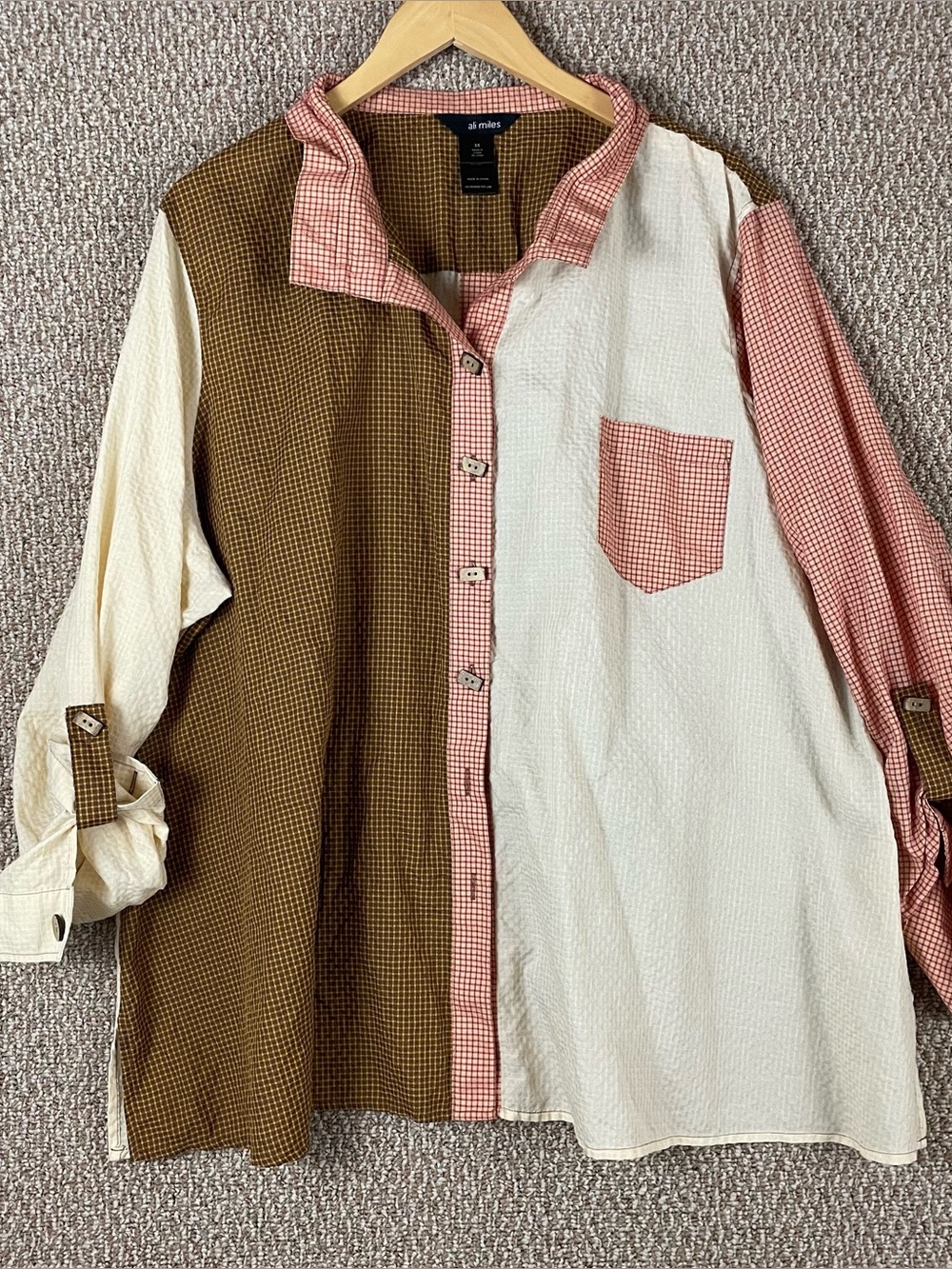 Ali Miles Tunic Women 3X Artsy Button Up Mixed Media Wire Collar  F18